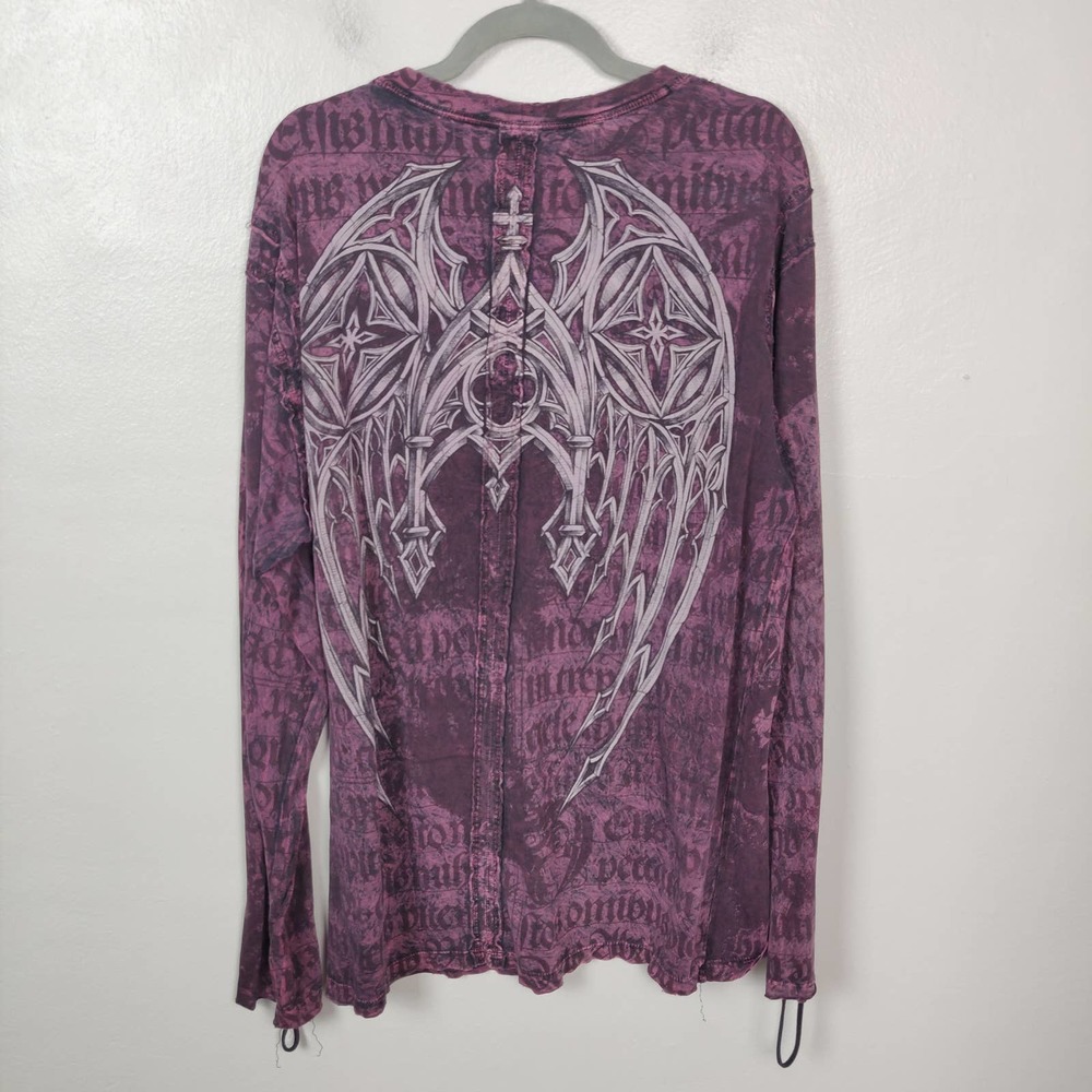 Affliction Shirt Men's 2XL Purple Embellished Graphics Metallic Back 100% Cotton - Picture 4 of 6